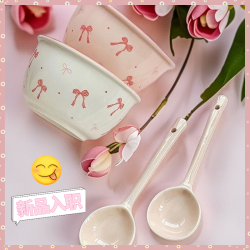 少女心蝴蝶结陶瓷碗勺釉下彩高颜值ins餐具饭碗甜品碗