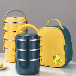不锈钢保温饭盒深蓝色橙黄上班族分格带盖大容量饭桶