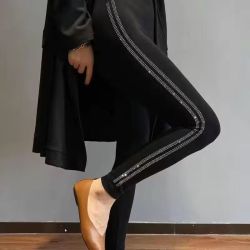秋冬新款高腰高弹力莫代尔烫钻加绒打底裤女不掉档百搭显瘦外穿裤