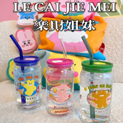 3點1刻 PPOM PPOM 卡通创意易拉罐杯彩色玻璃吸管杯 果汁杯