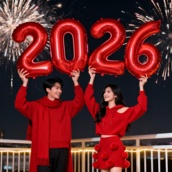 新年装饰活动026数字气球过马年春节农历氛围布置手持拍照道具