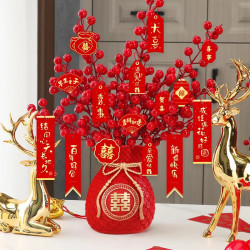 喜连枝 结婚礼福桶红果摆件订婚摆台装饰品婚房布置红果挂件婚庆用品大全