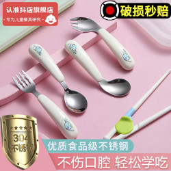 诗嘉丽 宝宝儿童吃饭勺子筷子叉子套装学吃训练筷弯勺叉不锈钢食品级套盒