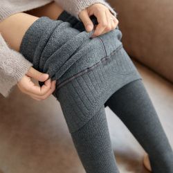 秋冬加绒加厚竖条打底裤女高腰外穿踩脚保暖裤连裤袜无缝一体棉裤