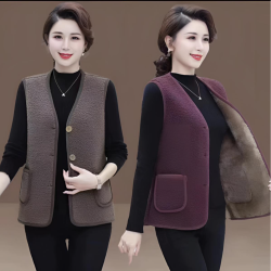 女士加绒保暖春秋仿羊羔绒马甲坎肩百搭秋冬时尚洋气H