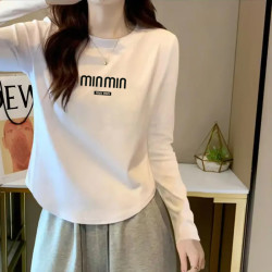 秋季纯色长袖打底衫女修身显瘦百搭圆领T不规则上衣1602