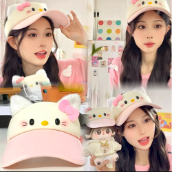 kt防晒空顶帽可爱棒球帽遮阳大帽檐显脸小卡通少女腕垫饰品