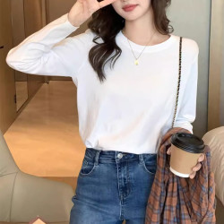 纯棉打底T恤女2026新款春秋韩版宽松内搭圆领灰色长袖女吉檀三月