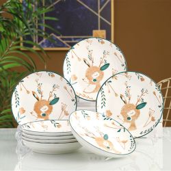 陶瓷家用菜盘圆盘鱼盘菜盘家用陶瓷一鹿有你餐盘碟餐具可爱创意