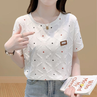 纯棉短袖T恤女2026夏季新款立体发泡印花宽松休闲百搭上衣ins潮