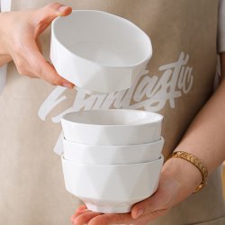 怀贤 百合钻石碗4.5英寸陶瓷碗米饭碗家用碗吃饭陶瓷饭碗