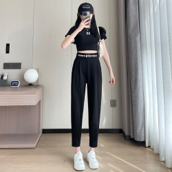 哈伦裤子女2026新款夏季宽松高腰显瘦直筒休闲运动黑色小脚萝卜裤