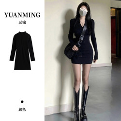 黑色内搭修身连衣裙25秋新款女打底性感包臀裙紧身内搭小黑裙子