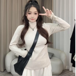 洋气白色加厚半高领打底衫女内搭修身显瘦短款长袖女装上衣#3831