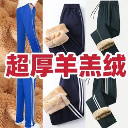 学生校服裤冬季加厚加绒初高中生学生服校裤藏青色运动长裤藏青色