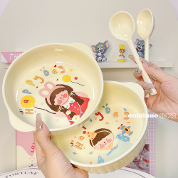 7.5英寸条纹碗2碗2勺家用餐具陶瓷釉下彩餐碗耐高温