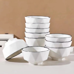 纯白钻石黑线8个装4.5英寸家用陶瓷餐具米饭碗