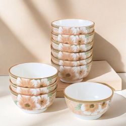 瓷县令 山茶花吃饭碗简约碗装手绘釉下彩工艺家用吃饭防烫陶瓷餐具