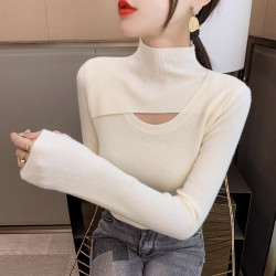 可外穿可打底高级感半高领镂空设计感长袖针织打底衫女网红上衣