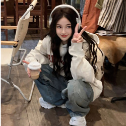 婉如新生 灰色高级感银狐绒卫衣女春秋冬加绒加厚小众设计连帽