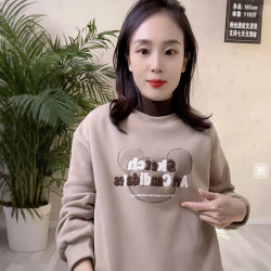 冬款半高领米多奇毛巾绣加绒加厚卫衣  秋冬卫衣女款