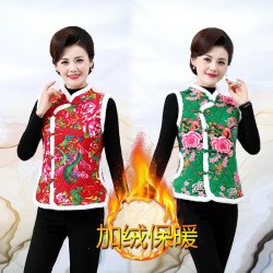 妈妈装复古国风外穿加绒马甲秋冬棉坎肩中老年女装东北大花袄马夹
