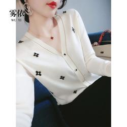 春秋显瘦宽松百搭大码女装2022V领针织开衫毛衣女