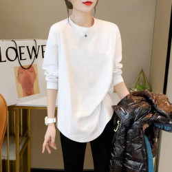 纯棉chic宽松大码长款长袖t恤女遮屁股百搭遮肉显瘦慵懒风打底衫