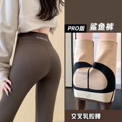 鲨鱼皮打底裤女外穿秋冬高腰收腹提臀骑行裤加绒加厚瑜伽裤保暖裤