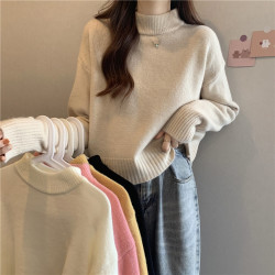 时尚韩版上衣黑色新款女款白色宽松毛衣洋气独特百搭短款打底衫