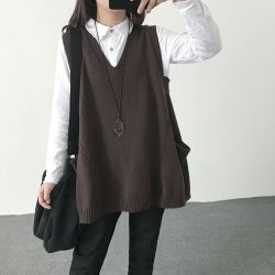 秋冬季新款V领背心马甲200斤宽松无袖针织衫毛衣女坎肩百搭显瘦潮