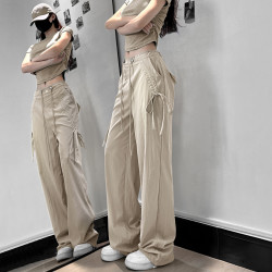 ADER JOJO新款女装夏季薄款休闲女士黑色高档冰丝垂感阔腿裤517