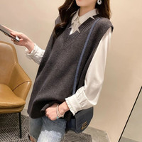 大板型慵懒风宽松显瘦外穿剪破加厚针织马甲时尚毛衣背心女款106