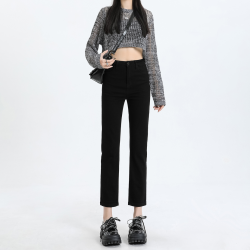 秋冬时尚直筒牛仔裤烟管裤休闲潮女高腰显瘦百搭弹力九分裤潮舒适