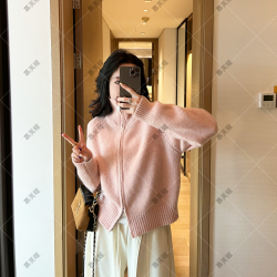 2026慵懒风毛衣外套女新款新款韩系简约宽松立领拉链针织开衫上衣