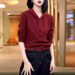 长袖短款毛衣连帽针织衫女新款秋季韩版高级感小个子显瘦打底上衣
