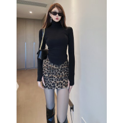 复古气质豹纹毛毛半身裙女装春秋冬美式辣妹高腰显瘦内搭包臀短裙