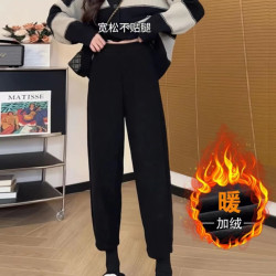 大码灯芯绒黑色哈伦裤子新款加绒加厚显瘦百搭休闲宽松九分萝卜裤