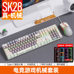 斯迈狼 SK28电竞游戏青轴机械键盘有线电脑笔记本炫彩发光键鼠套装