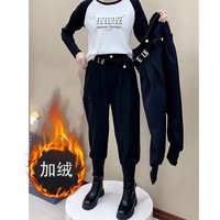 梨形身材大码宽松休闲裤女春季加绒高腰显瘦萝卜裤束脚马丁裤靴裤