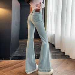 高腰微喇牛仔裤女2025年当季新款修身百搭小个子长裤修身喇叭裤子