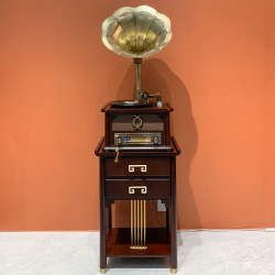 洛斯贝拉 复古新中式产品实木留声机黄铜黑胶唱片机蓝牙音响低音炮
