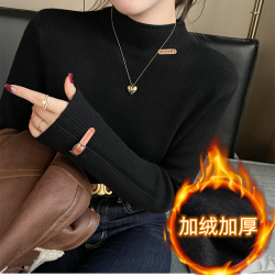 2318特大码300斤加绒加厚毛衣半高领打底春一体绒保暖上衣女