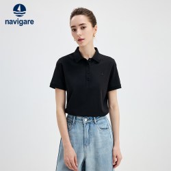 navigare 小帆船黑色通勤保罗POLO衫女士T恤