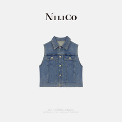 NILICO高街丹宁牛仔蓝牛仔马甲时尚百搭休闲简约时尚莫奈花园风