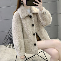 2023新款海宁羊羔毛减龄羊剪绒颗粒毛绒女外套短款韩版百搭226618