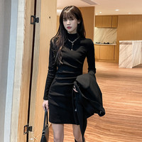 后妈裙秋冬款内搭气质加绒连衣裙修身显瘦包臀裙高级感小黑裙子