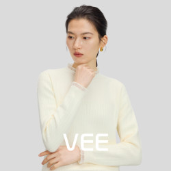 VEE 时尚套头木耳边半高领毛针织衫内搭打底衫女