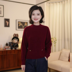 枫竺高端女装阿楠anan幸运四叶草100绵羊毛热力感亮丝毛衣针织衫