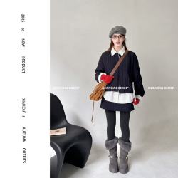 XIANZAI冬季新款条纹羽绒服外套短裙两件套装